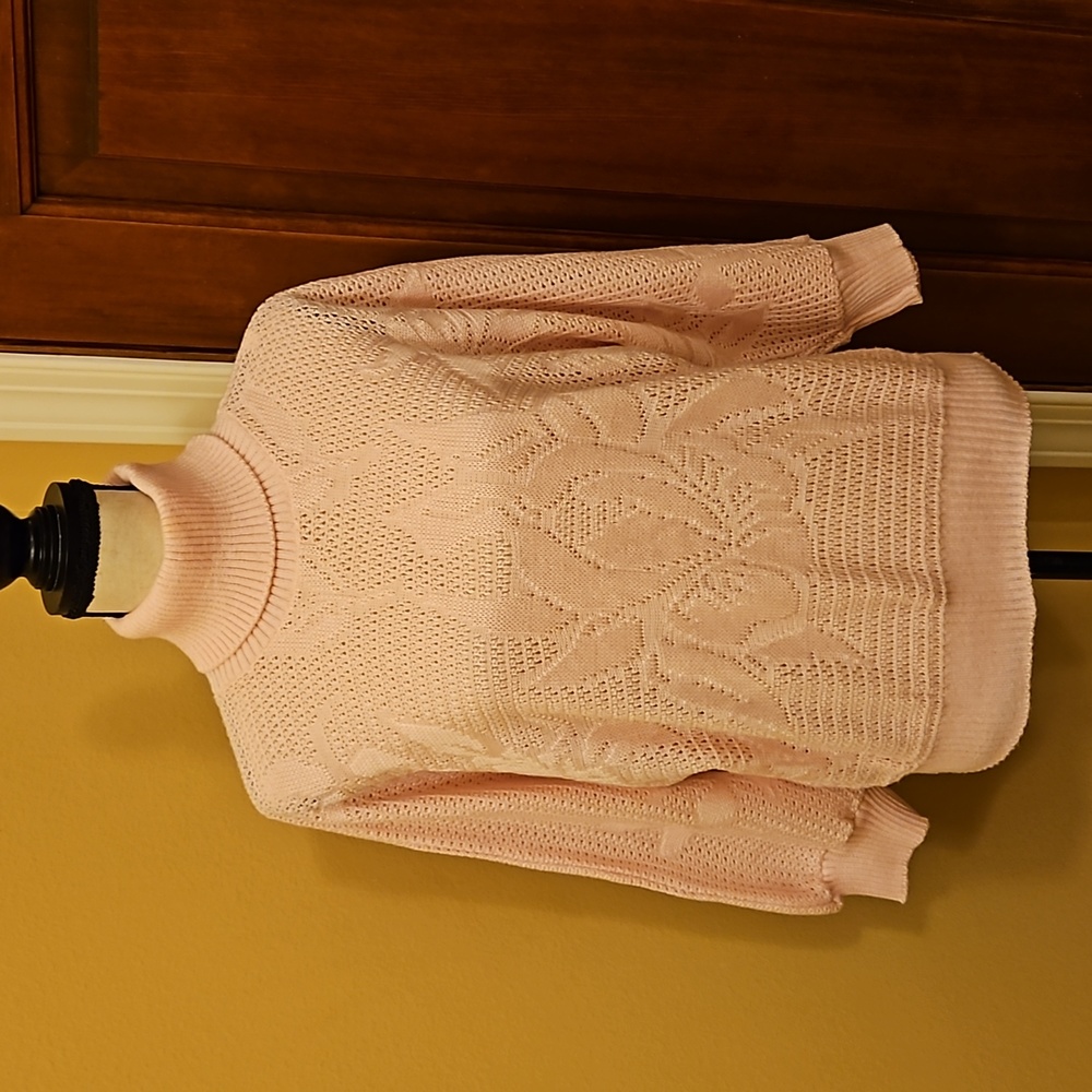 VINTAGE KENETH TOO SWEATER TURTLE NECK PINK FLORAL 100% ACRYLIC NO SIZE TAG